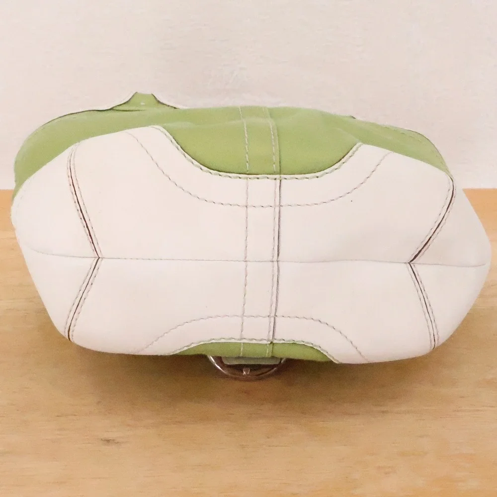 Vintage Y2K Coach Soho Buckle Satchel Bag Celery Green Canvas White Leather 1881
